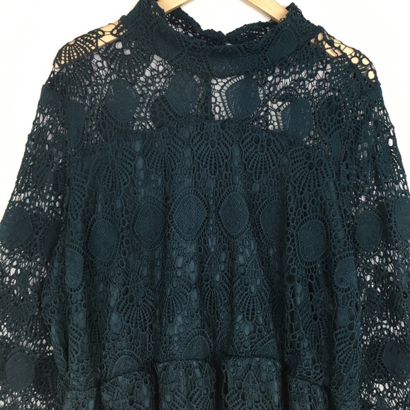 Lane Bryant Crochet Lace Peplum Tunic Top Women’s Mock Neck Blouse Dark Teal - Picture 4 of 16